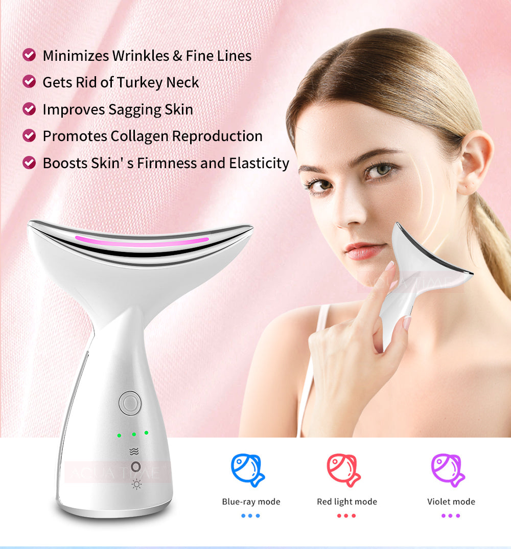 EMS Microcurrent Face & Neck Beauty Device, 3-Color LED Photon Therapy, Skin Tightening Anti-Aging Massager for Face Lift & Double Chin Reduction