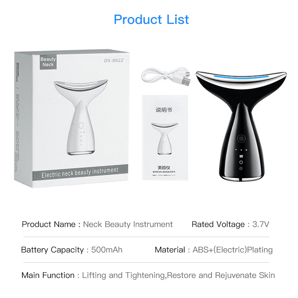 EMS Microcurrent Face & Neck Beauty Device, 3-Color LED Photon Therapy, Skin Tightening Anti-Aging Massager for Face Lift & Double Chin Reduction